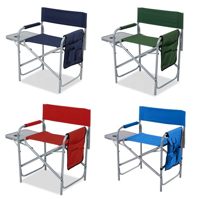 Wholesale Custom Logo Metal Folding Camping Chair Outdoor Portable Relax Oxford Fishing Directors Chair With Side Table Desk