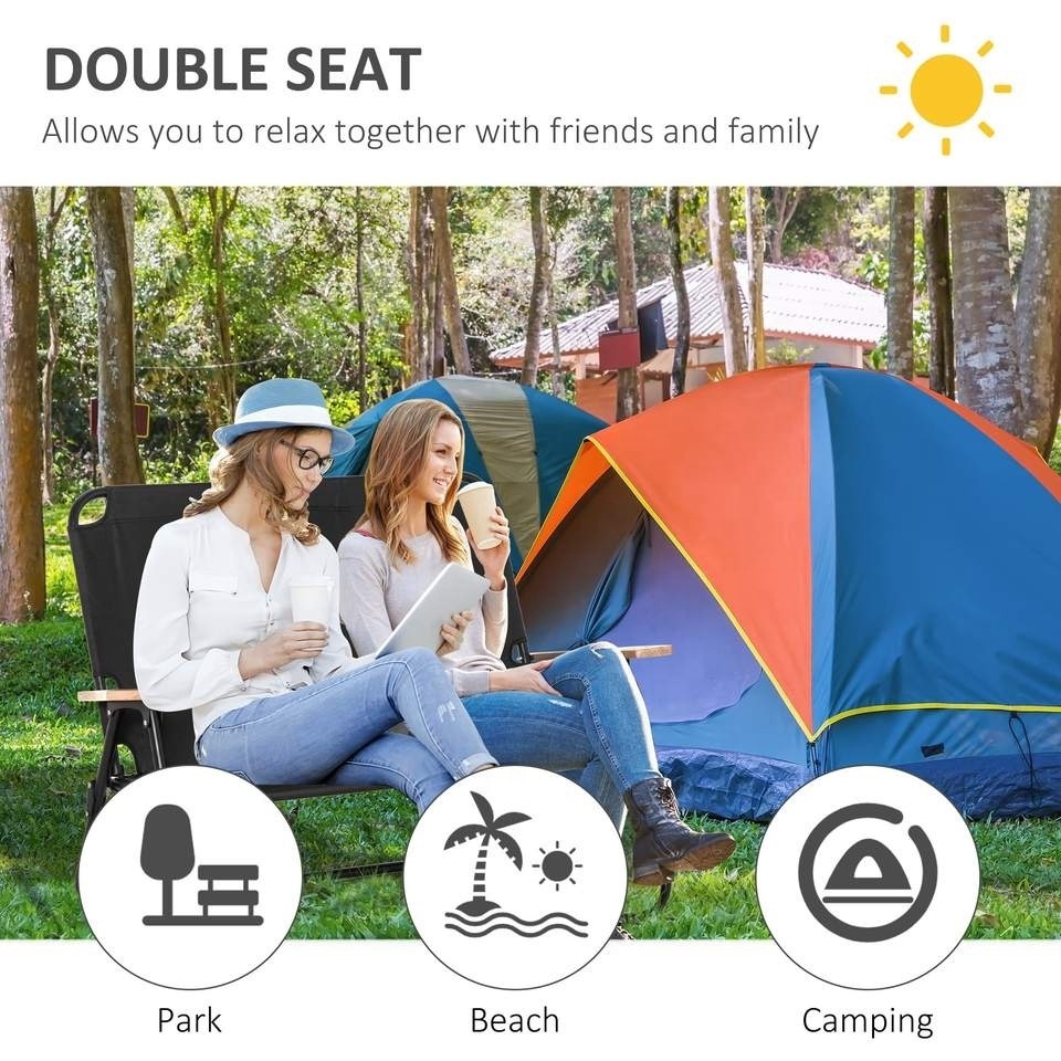 Custom Portable Camping Folding Beach Chair Lightweight Oxford 2 Person Garden Bench Camping Double Chair