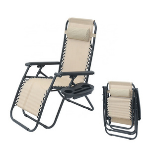 Outdoor Adjustable Portable Office Pool Lounge Recliner Beach Folding Zero Gravity Lounge Chair With Pillow