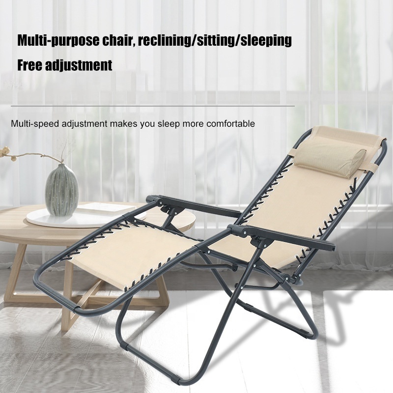 Outdoor Adjustable Portable Office Pool Lounge Recliner Beach Folding Zero Gravity Lounge Chair With Pillow