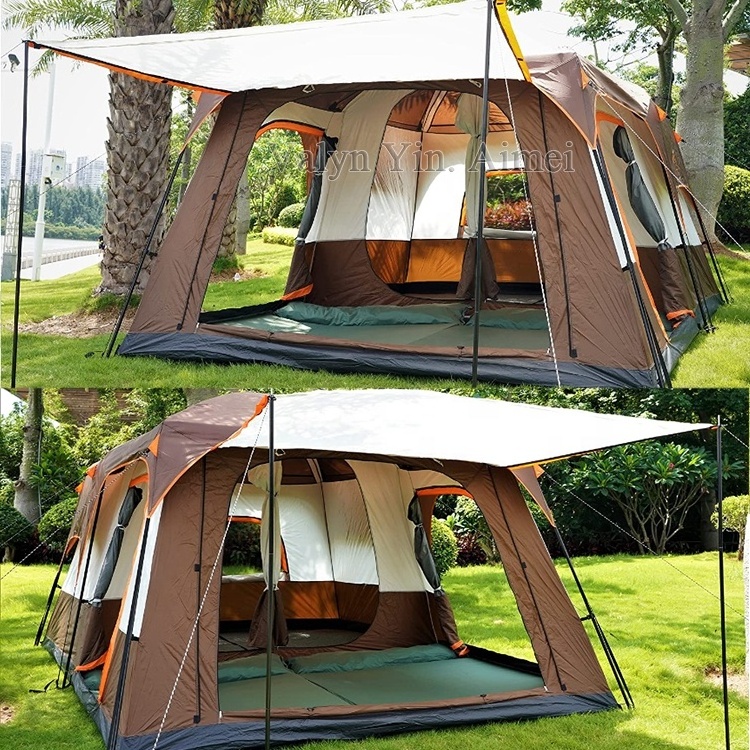 Extra Large Tent 12 Person Family Cabin Tents 2 Rooms 3 Doors 3 Window Mesh Double Layer Big Tent for Outdoor Picnic Camping