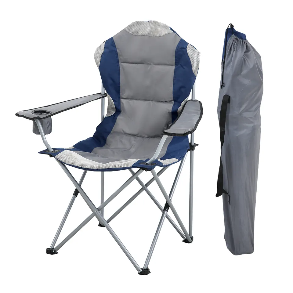 Outdoor foldable beach folding chair for garden with arm rest and cup holder folding outdoor fishing chair