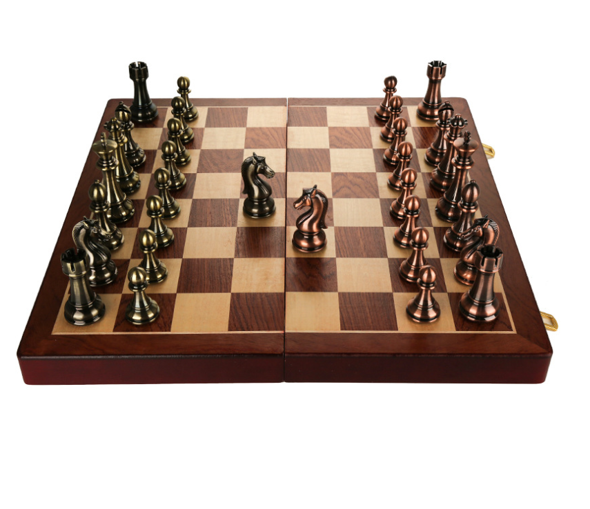 Oversized Big 52cm Classic Folding Luxury Wood Indoor Competition Toys Acrylic Chess Game Board Set With Metal Pieces