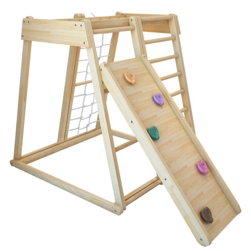 Cheap Kids Wood Climbing Frame Indoor Playground Climbing Toys For Toddlers Wooden Baby Slide And Swing Climb Rope Ladder