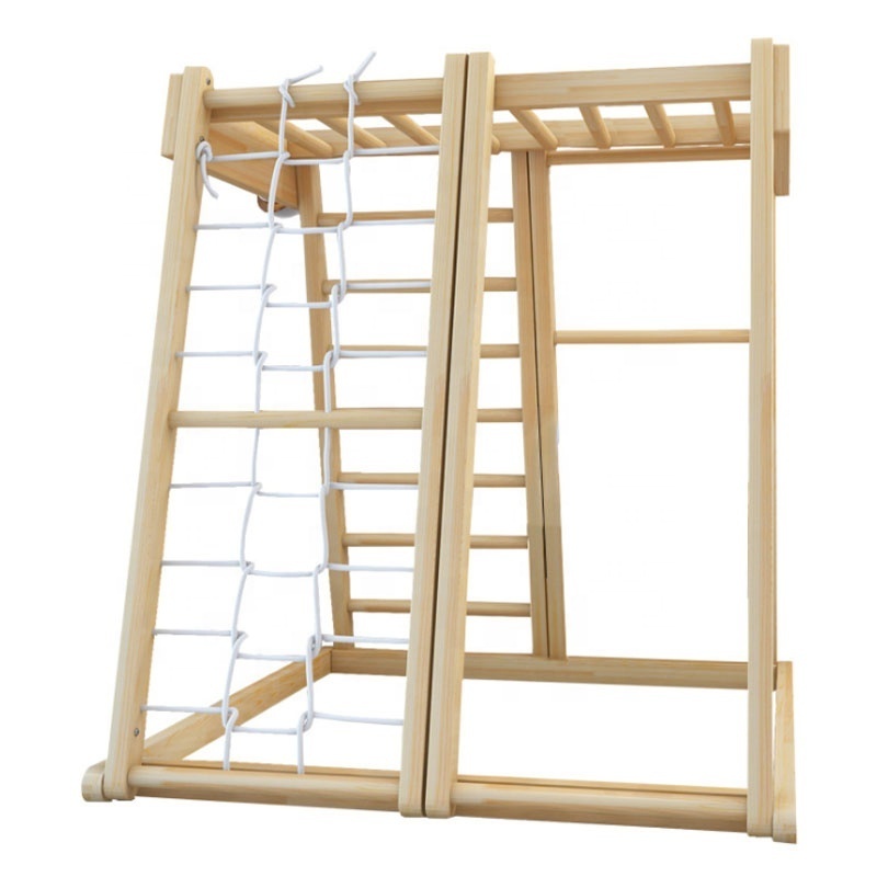 Cheap Kids Wood Climbing Frame Indoor Playground Climbing Toys For Toddlers Wooden Baby Slide And Swing Climb Rope Ladder