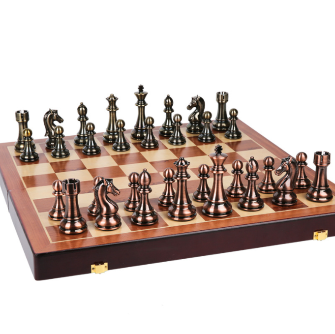 Oversized Big 52cm Classic Folding Luxury Wood Indoor Competition Toys Acrylic Chess Game Board Set With Metal Pieces