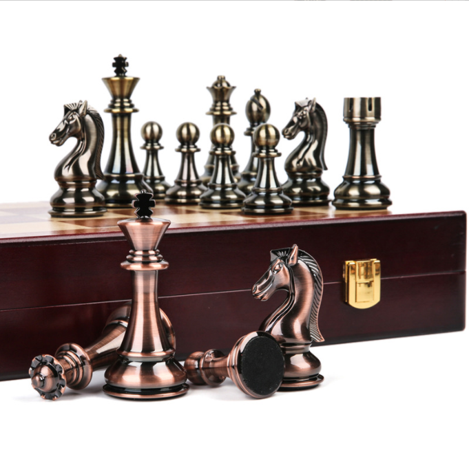 Oversized Big 52cm Classic Folding Luxury Wood Indoor Competition Toys Acrylic Chess Game Board Set With Metal Pieces