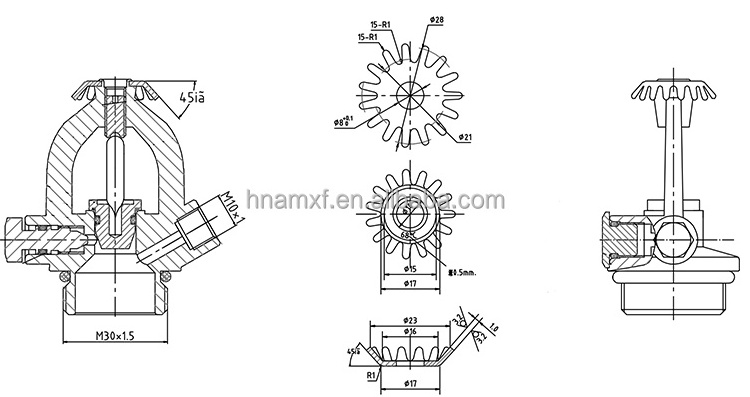 Operating Temperature 68 degree Overhead Fire Extinguisher Sprinkler for automatic fire extinguishing system