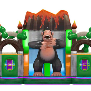 Gorilla Doll and Inflatable Volcano Slide Trampoline Traditional Castle Bounce House