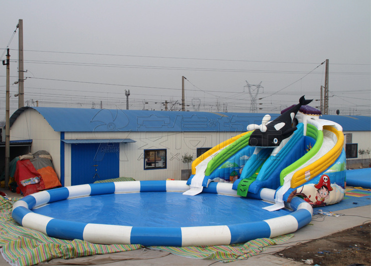 wholesale Commercial PVC large kids  adult Killer whale slide inflatable playground inflatable water park for kids