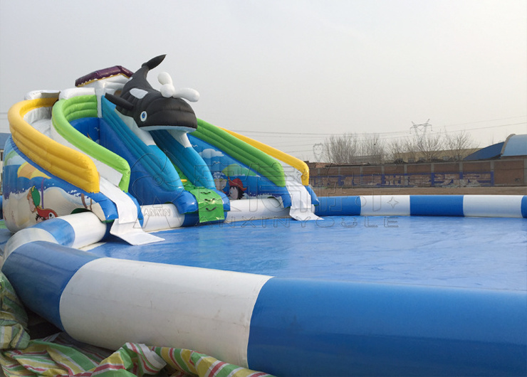 wholesale Commercial PVC large kids  adult Killer whale slide inflatable playground inflatable water park for kids