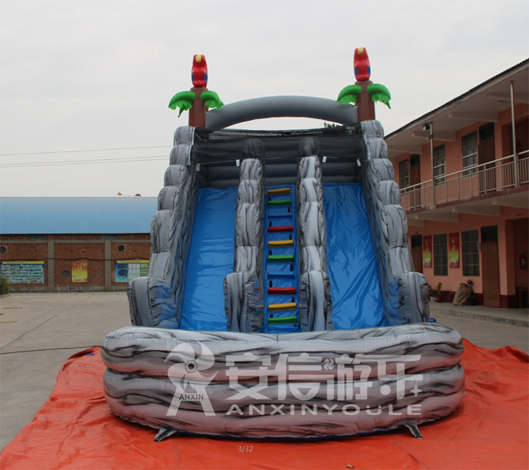 China Customized 20FT Grey Rock Crush Inflatable water slide with pool