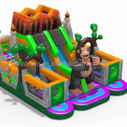 Gorilla Doll and Inflatable Volcano Slide Trampoline Traditional Castle Bounce House