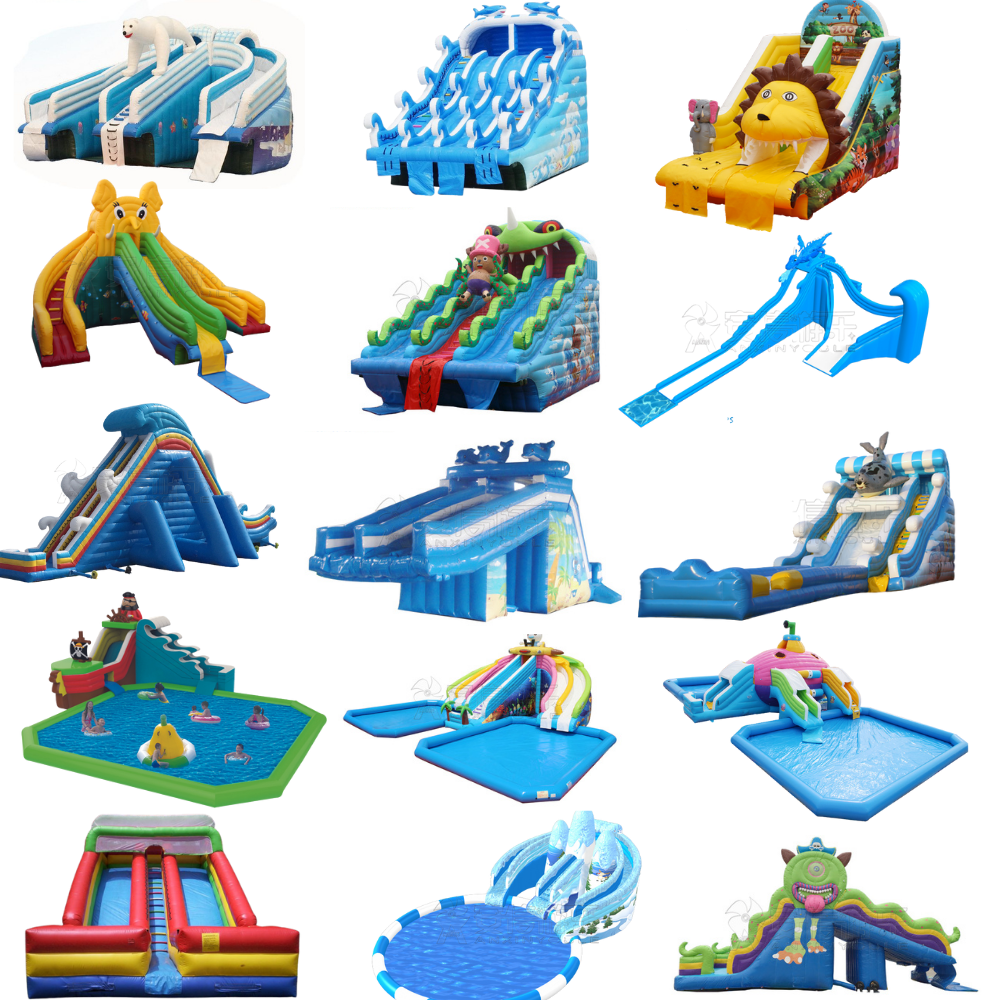 wholesale Commercial PVC large kids  adult  bouncy games inflatable playground water dry slide with pool inflatable  water slide