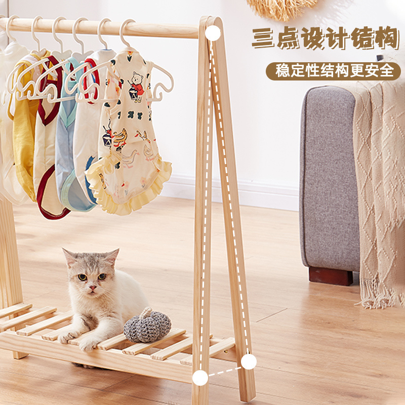 Solid Double Organizer Hanging Standing Wood Shelf Pet Clothes Rack for dog Cat Wardrobe Tool Camp Hanger Indoor Clothing Rack