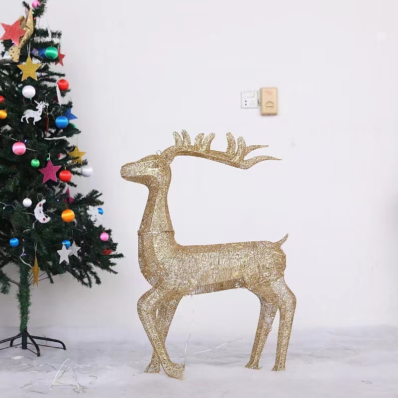 Ornaments Glowing Wrought Iron Deer Christmas Scene Decoration Christmas Wrought Iron Gold Silver Deer