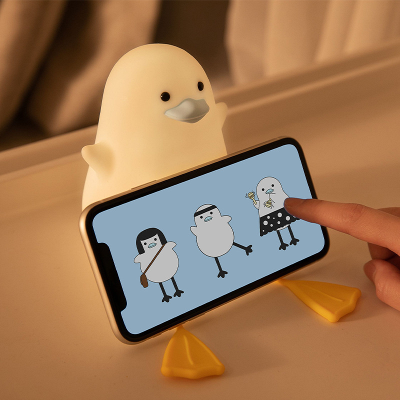 Cute Duck LED Night Lamp Cartoon Silicone USB Rechargeable Sleeping light Touch Sensor Timing Bedroom Bedside Lamp For Kid Gift