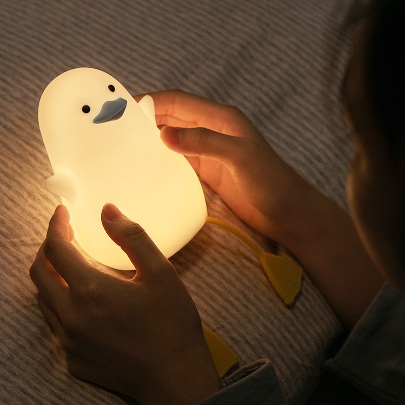 Cute Duck LED Night Lamp Cartoon Silicone USB Rechargeable Sleeping light Touch Sensor Timing Bedroom Bedside Lamp For Kid Gift