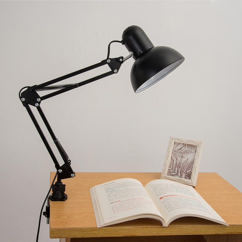 Adjustable foldable table salon light Reading light with clip double arms Iron swinging arm table lamp