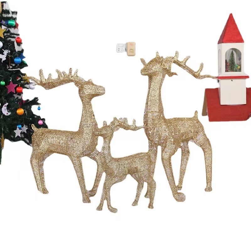 Ornaments Glowing Wrought Iron Deer Christmas Scene Decoration Christmas Wrought Iron Gold Silver Deer