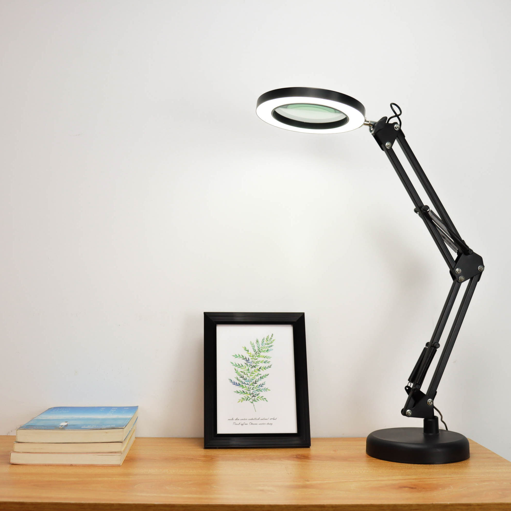 Metal iron magnifying glass swing arm LED adjustable light learning table lamp