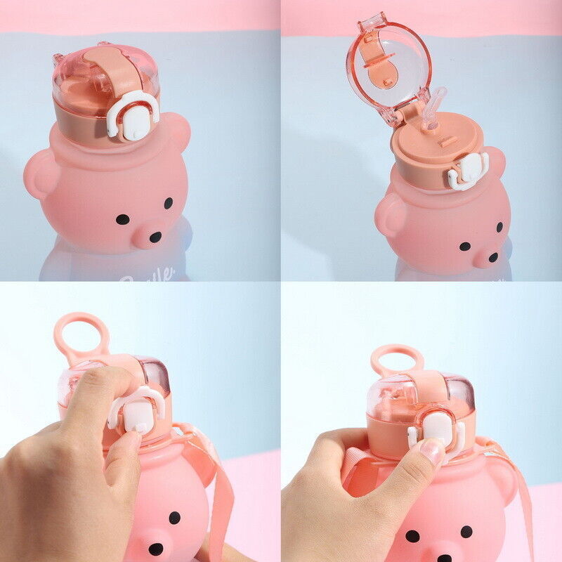 Cute Bear Kettle Straw Water Cup Summer Plastic Straw Drinking Cup Cute Kids Water Bottle Large Capacity Water Bottle