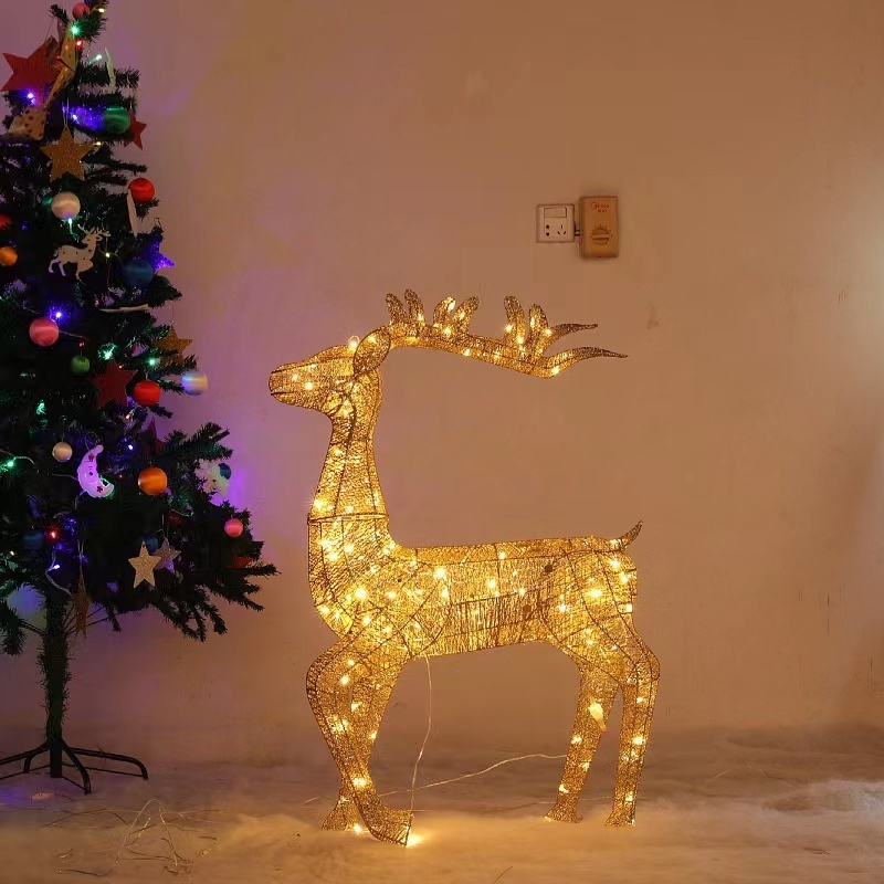 Ornaments Glowing Wrought Iron Deer Christmas Scene Decoration Christmas Wrought Iron Gold Silver Deer