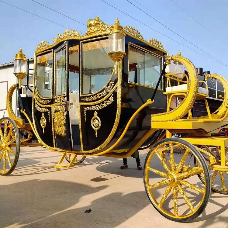 New Style Luxury Wedding Horse Wagon Electric and Horse Drawn Royal Golden Horse Carriage and Carts for Sale