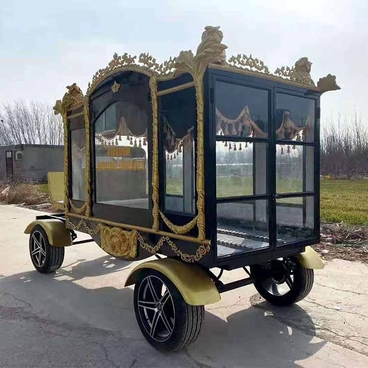 Glass Covered  Black Funeral Hearse Electric Horse  Carriage/Horse-drawn Coffin Carriage