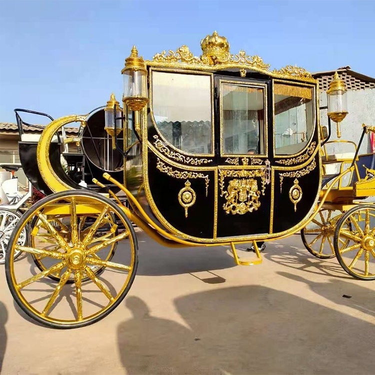 New Style Luxury Wedding Horse Wagon Electric and Horse Drawn Royal Golden Horse Carriage and Carts for Sale