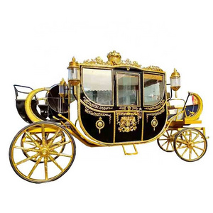 New Style Luxury Wedding Horse Wagon Electric and Horse Drawn Royal Golden Horse Carriage and Carts for Sale