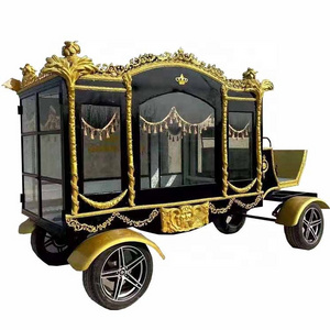 Glass Covered  Black Funeral Hearse Electric Horse  Carriage/Horse-drawn Coffin Carriage