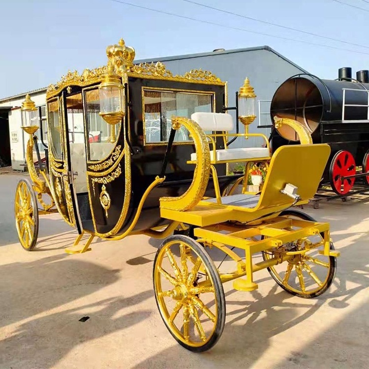 New Style Luxury Wedding Horse Wagon Electric and Horse Drawn Royal Golden Horse Carriage and Carts for Sale