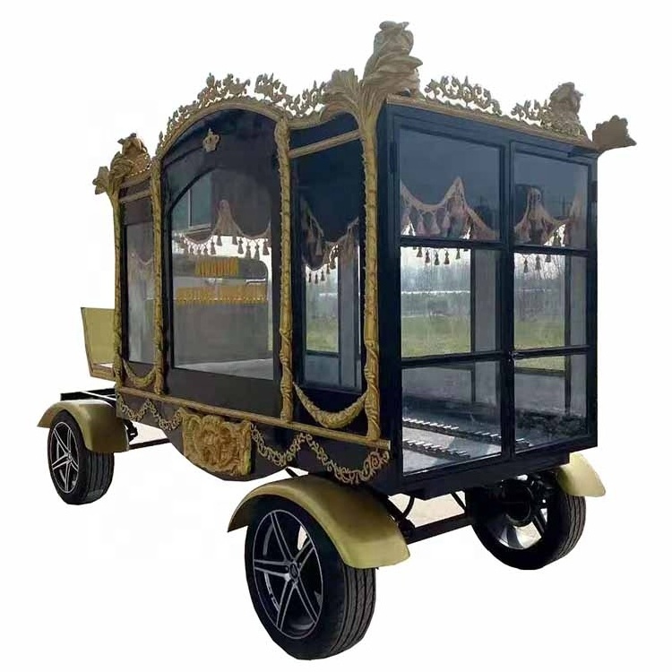 Glass Covered  Black Funeral Hearse Electric Horse  Carriage/Horse-drawn Coffin Carriage