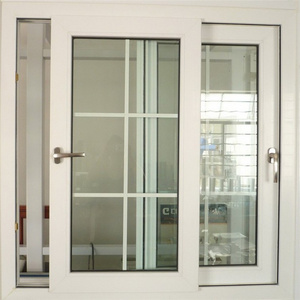 upvc pvc sliding window with grill European style with decorative strips 3 track upvc sliding window with mosquito net