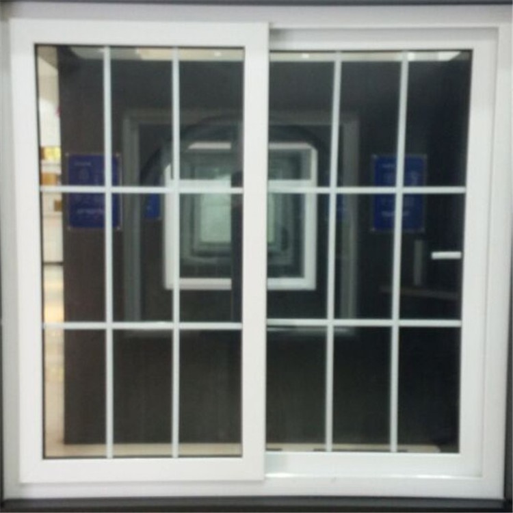 upvc pvc sliding window with grill European style with decorative strips 3 track upvc sliding window with mosquito net