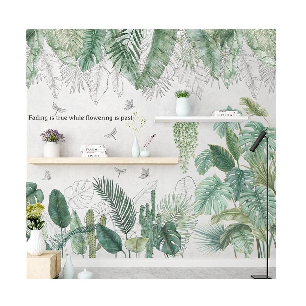 Hot sale decorative living room green leaves wall decor 3d print forest wallpaper rainforest wall sticker