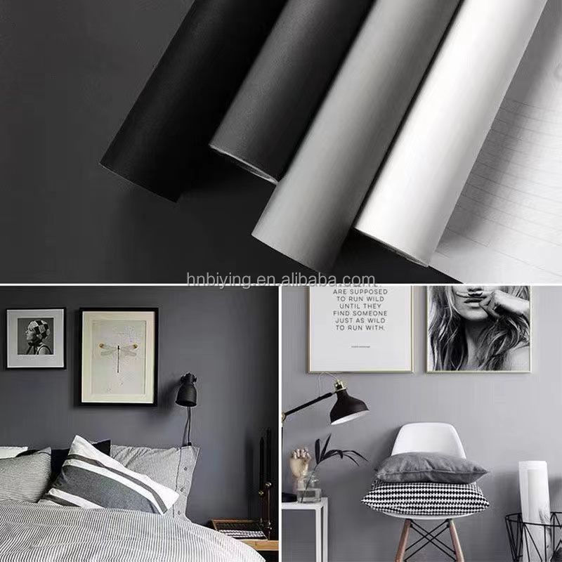 Customized Support Gray PVC Peel and Stick Wallpaper Home Decor Bedroom Living Room Gray Self-adhesive PVC Wallpaper Rolls