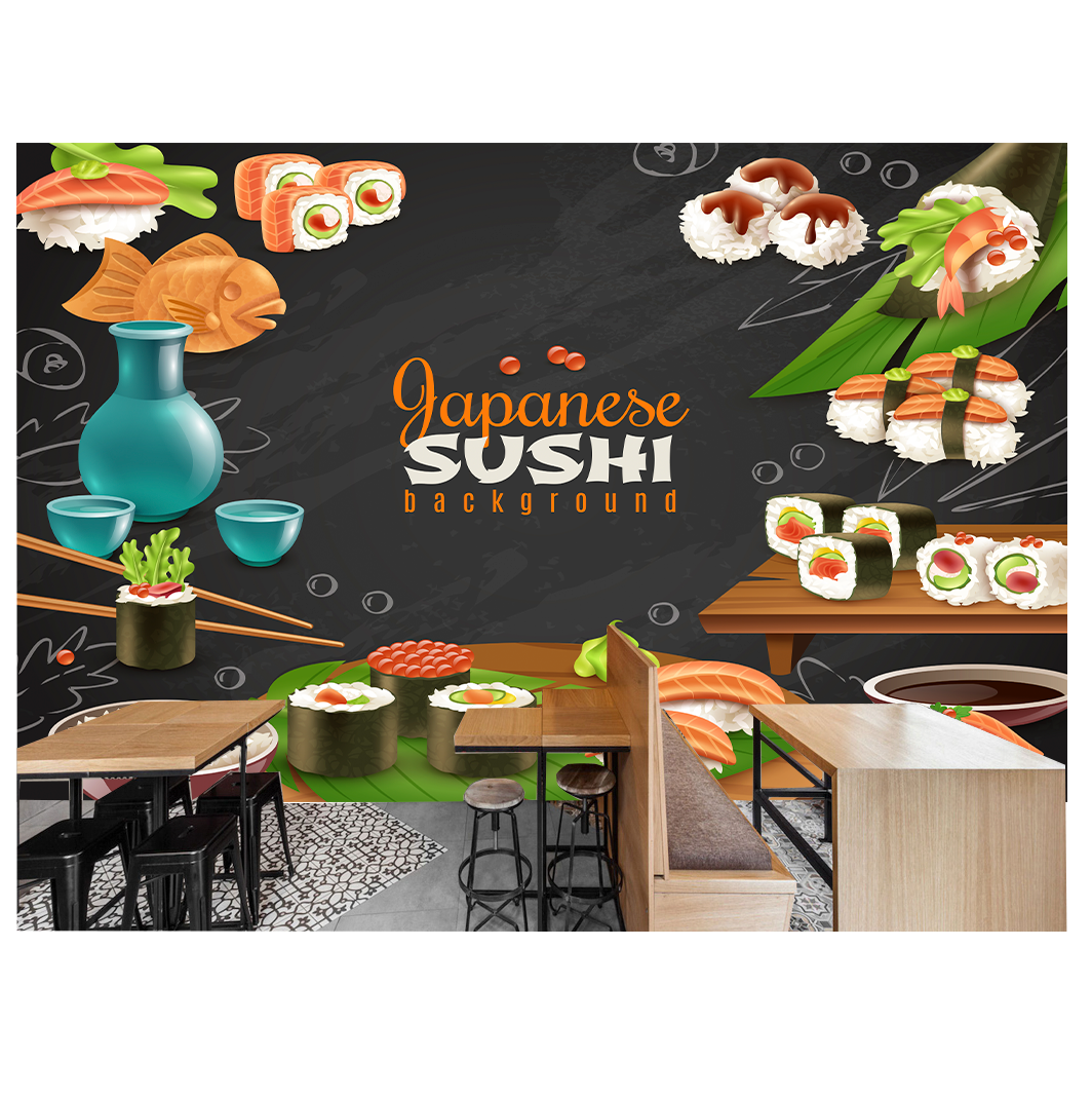 Premium Quality 3D Printable Wallpaper PVC pvc wall sticker sushi restaurant wallpaper