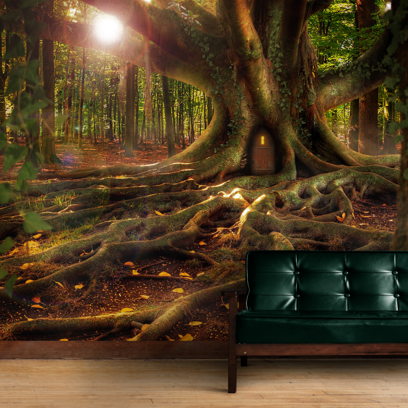 New design home decor accessories wall art bedroom custom green leaf mural 3d wall paper forest trees wallpaper