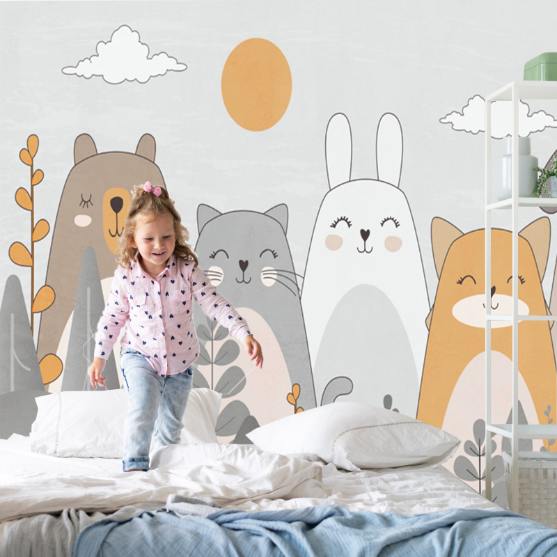 Bedroom 3d Kid's Room Decoration Cartoon Vinyl Wallpaper Hand Painting Cute Wallpaper For Kids Room