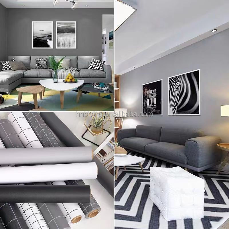 Customized Support Gray PVC Peel and Stick Wallpaper Home Decor Bedroom Living Room Gray Self-adhesive PVC Wallpaper Rolls