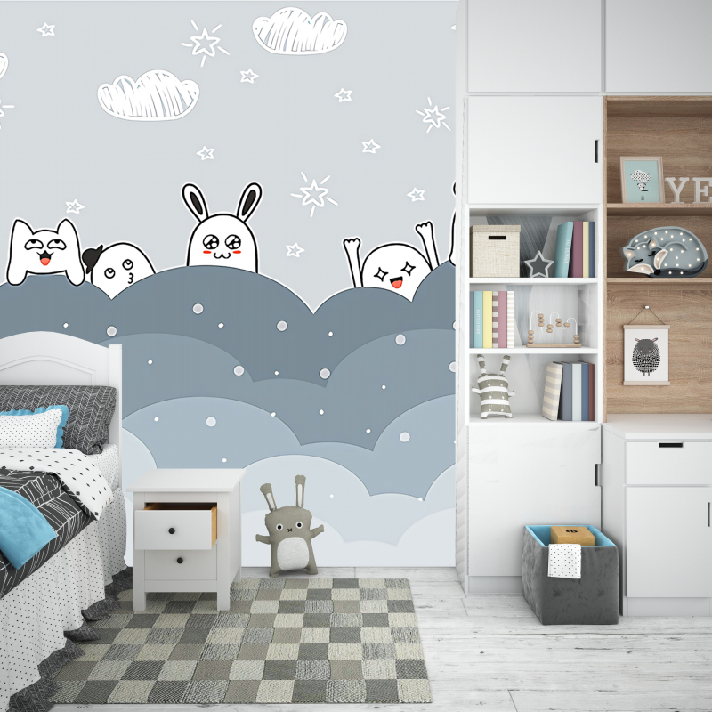 Bedroom 3d Kid's Room Decoration Cartoon Vinyl Wallpaper Hand Painting Cute Wallpaper For Kids Room