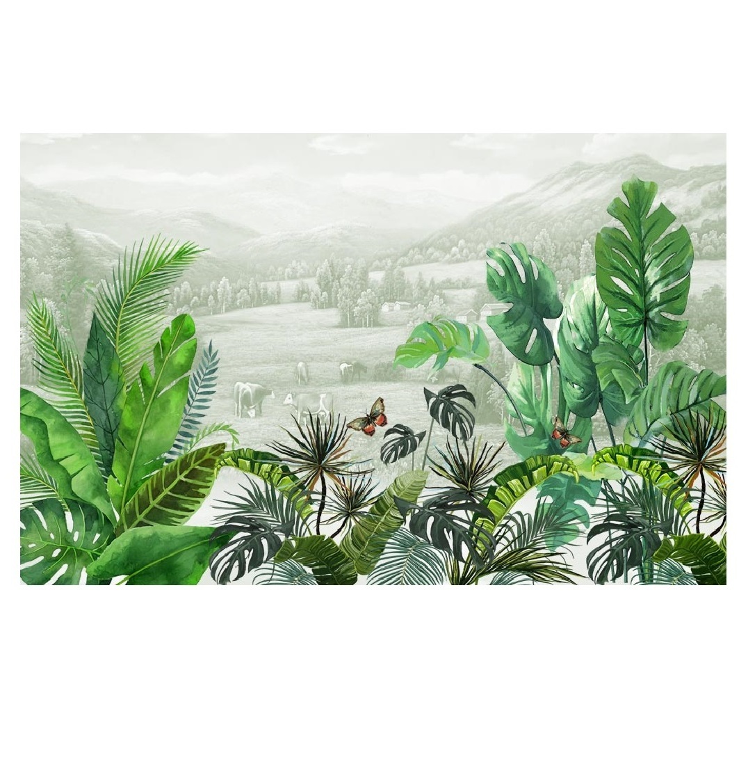 Waterproof width 1.2mm Medieval Hand-Painted Mural Decoration peel and stick jungle tropical rainforest wallpaper