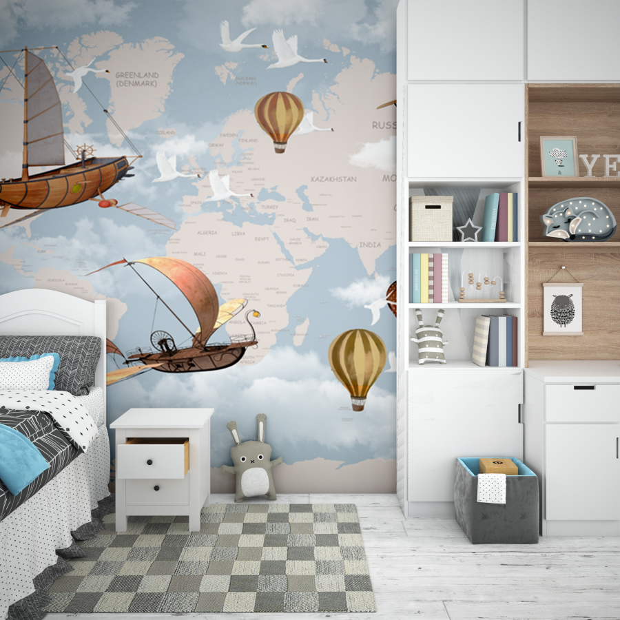 High quality Wall paper Hot Air Balloon kids bedroom customized mural peel stick wallpaper