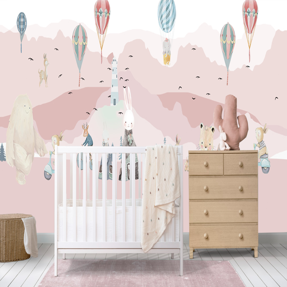 High quality Wall paper Hot Air Balloon kids bedroom customized mural peel stick wallpaper