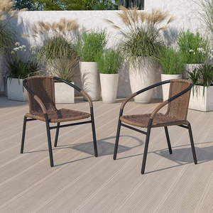 Stackable Bistro Balcony Wicker Patio Arm Chair Outdoor Dining Cane Rattan Chair with Arms Rattan Garden Furniture Set