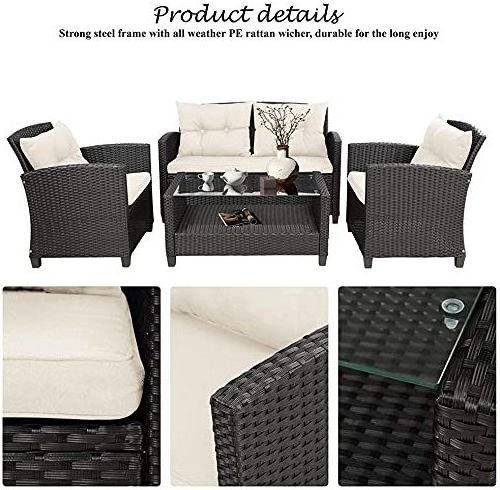 Black Brown Rattan Furniture Set With Black Tempered Safety Glass Easy To Set Up Wide And Deep Seating Modern Outdoor Furniture