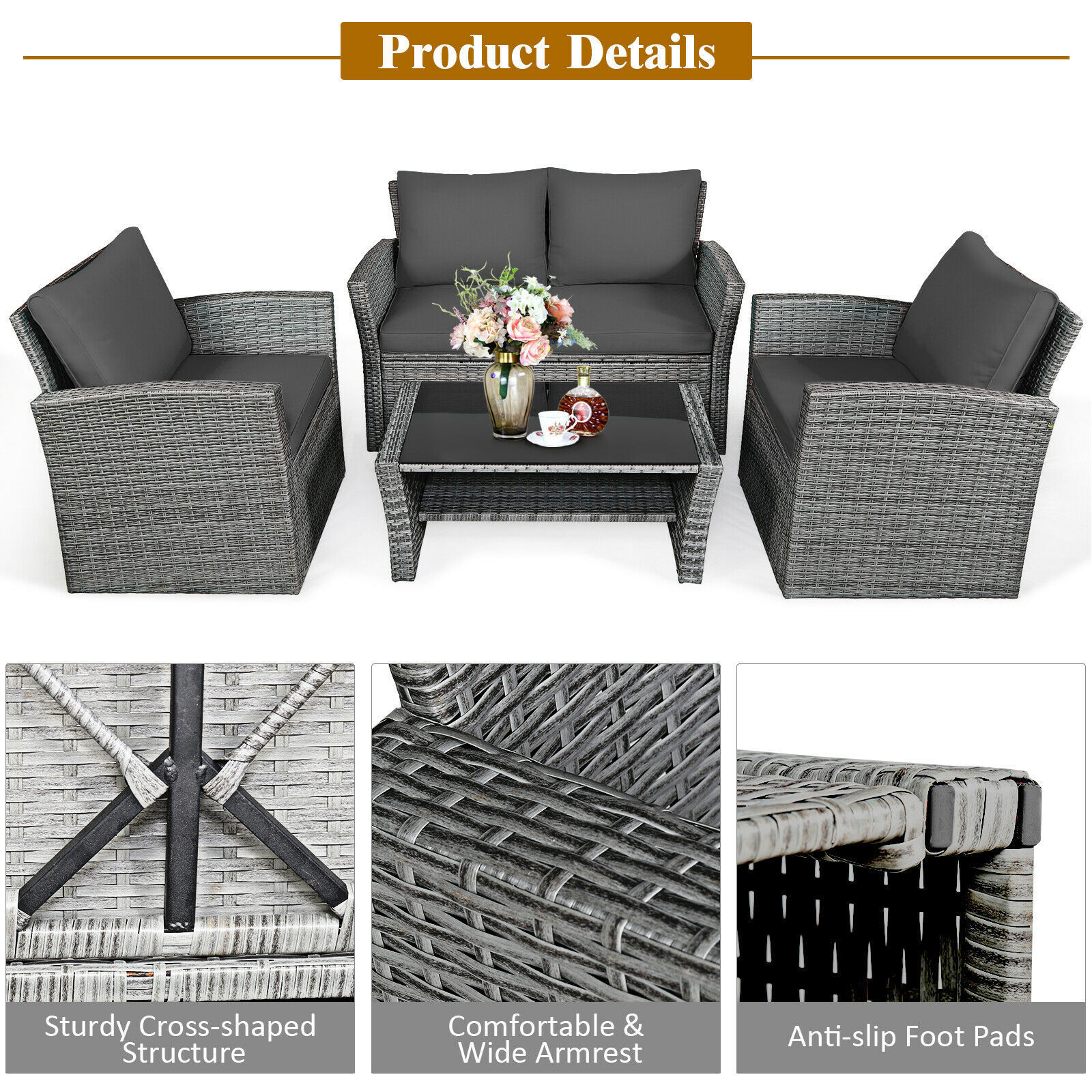 Thick And Durable Rattan Cushion Included Easy To Clean Hand Woven Modern Outdoor Furniture