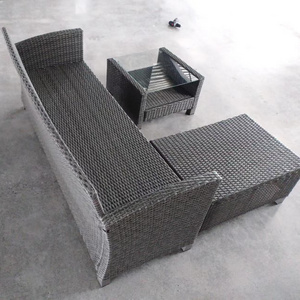 Gray Rattan 3 Pieces Set Sofa Black Cushion Modern Outdoor Furniture